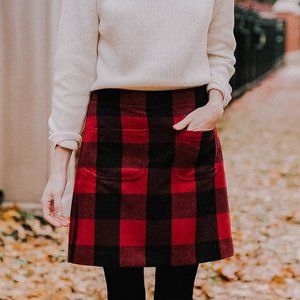 J. Crew Buffalo Check Black and Red Skirt Size 4